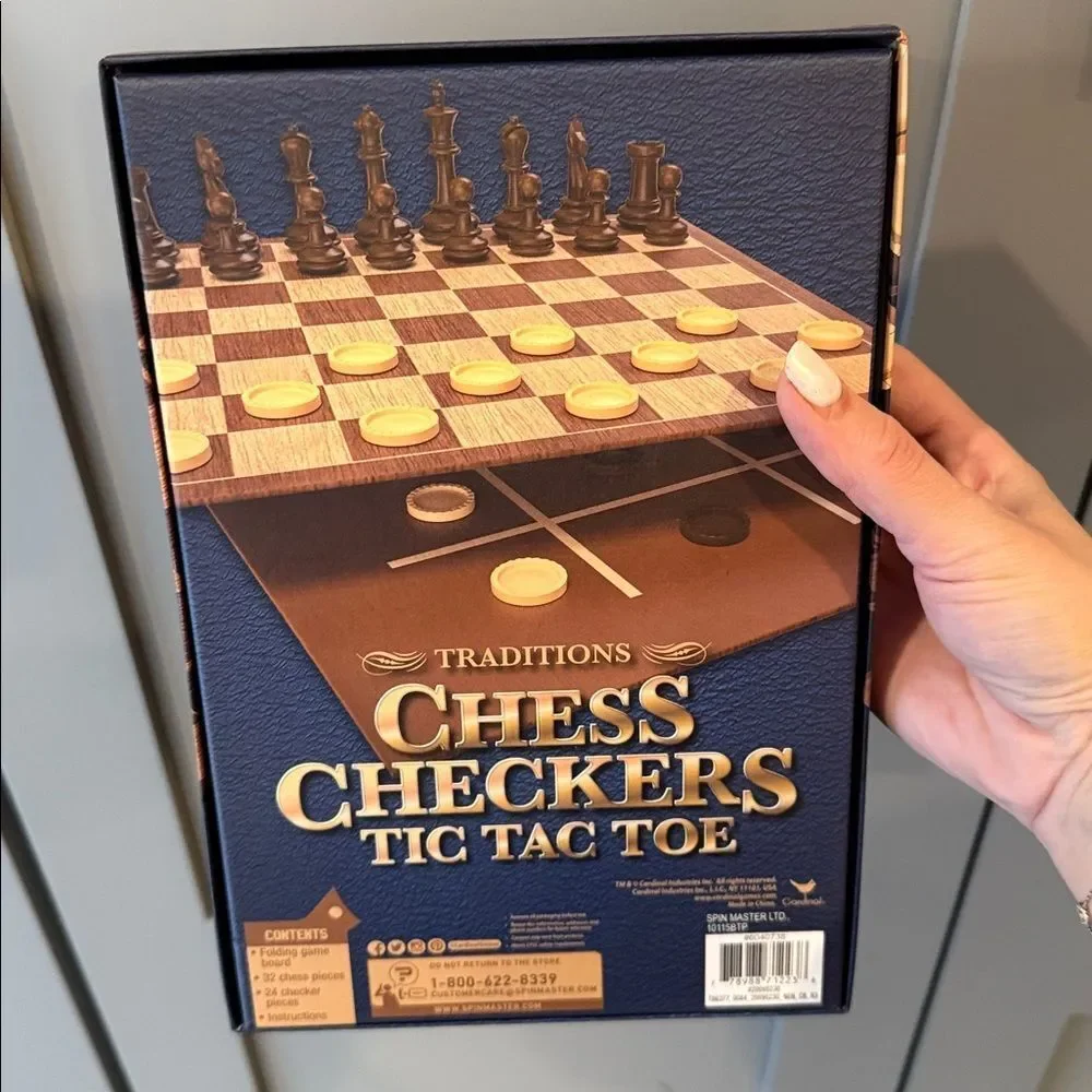 Z Gallerie Traditions Chess Checkers Tic Tac Toe Set - Brown and Cream